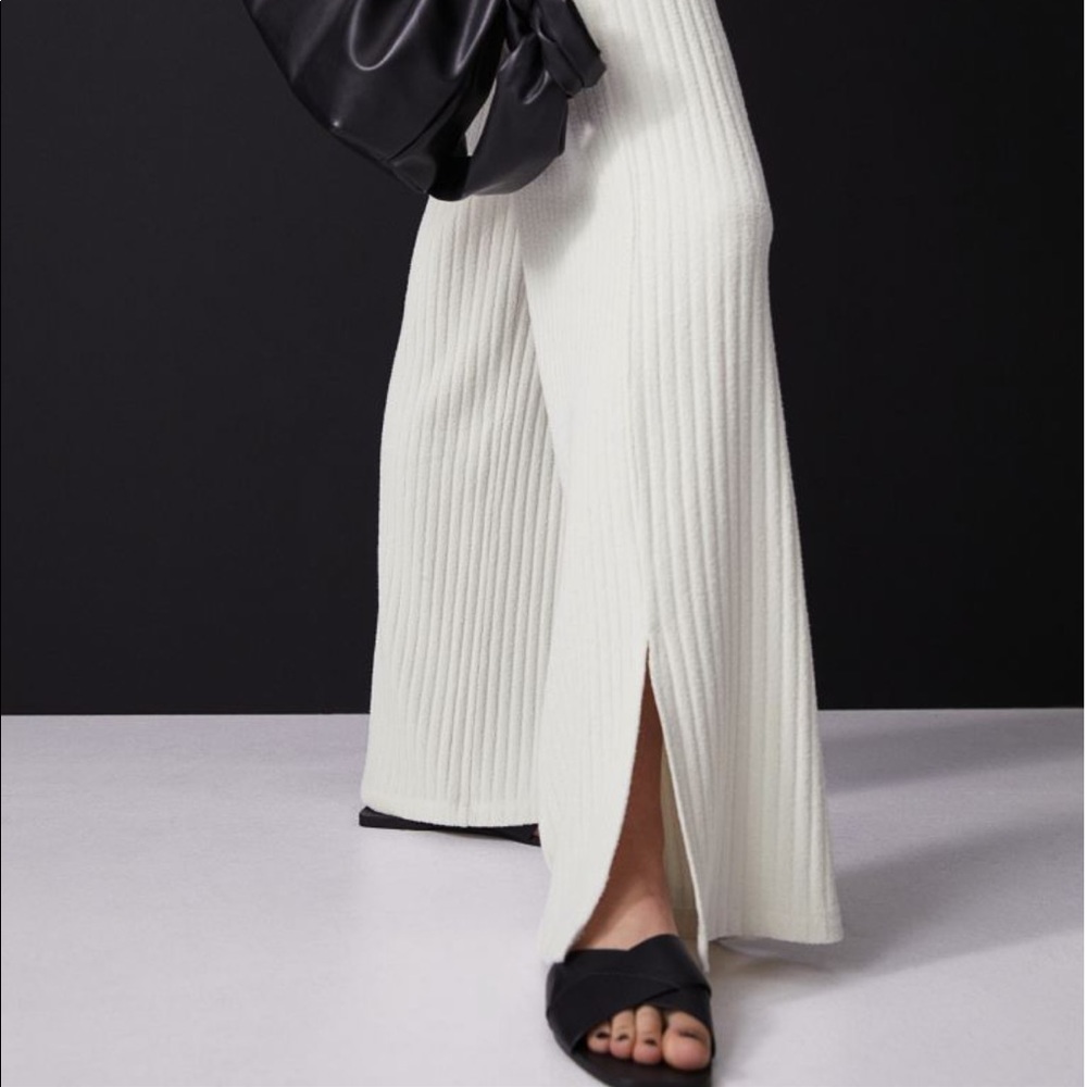 H&M Cream Ribbed Slit Pants - Picture 2 of 8